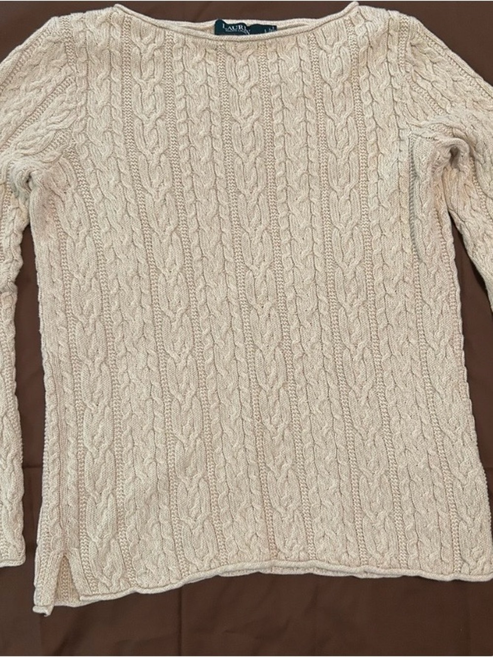 Ralph Lauren L Cotton Cream Cable Knit Scoop Neck Sweater